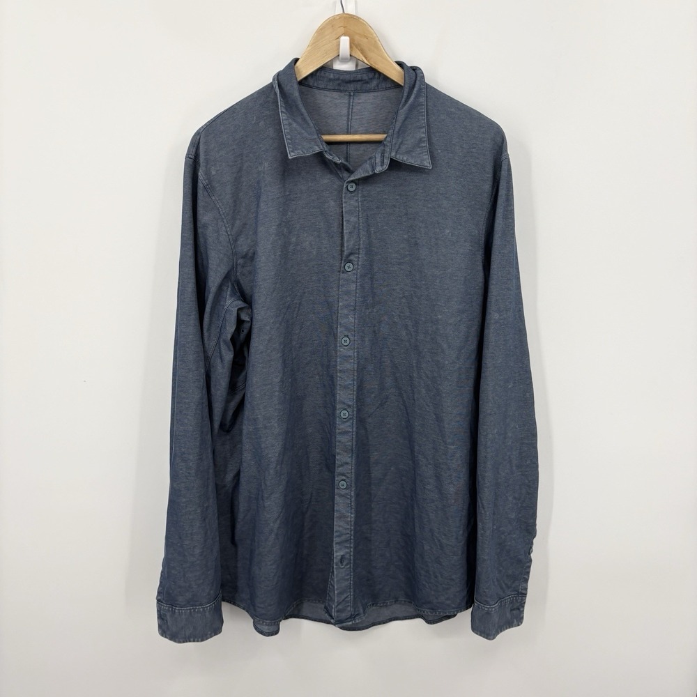 Lululemon Commission Shirt Men XXLarge Long Sleeve Stretch River Blue Enzyme Dye